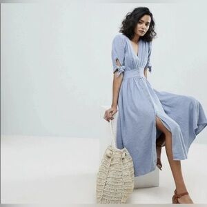 Free People Love of My Life Linen Midi Dress in Cornflower Blue